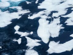 The Arctic Did Not Set a Summer Record. That Is Not a Recovery. Aerial view of striking ice patterns on a frozen lake in Norilsk, Russia. Captivating and abstract.